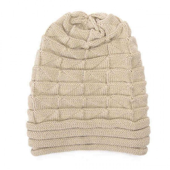 Unisex Knitted Crochet Stripe Beanie Hat Knitting Foldable Elastic Baggy Cap For Men Women