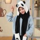 Unisex Lamb Plush 1-piece Cute Panda Gloves Pockets Scarf Hat Warm Thick Multipurpose Fashion Hat