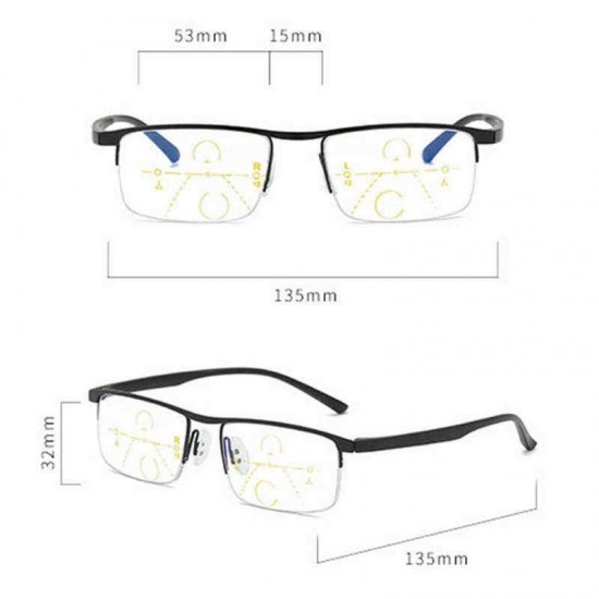 Unisex Light Multi-focus Anti-blue Light Anti-fatigue Flexible Vogue Computer Square Reading Glasses