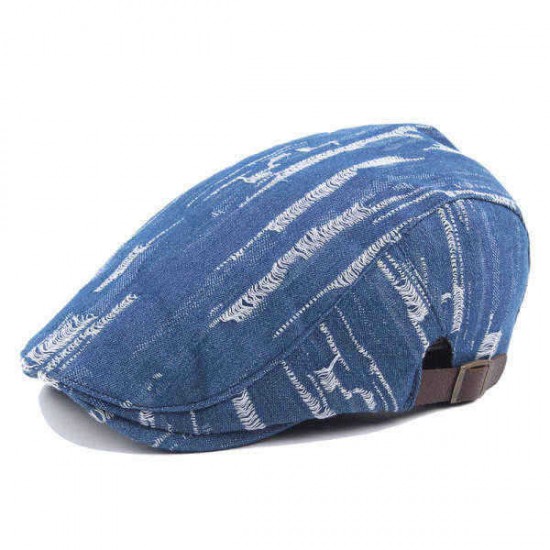 Unisex Men Women Denim Jeans Washed Beret Hat Casual Duckbill Golf Buckle Adjustable Cabbie Cap