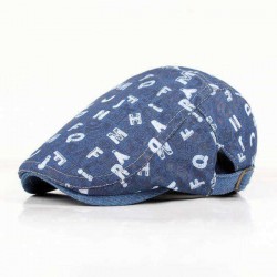 Unisex Men Women Letter Pattern Denim Jeans Washed Newsboy Beret Hat Duckbill Golf Buckle Cabbie Cap