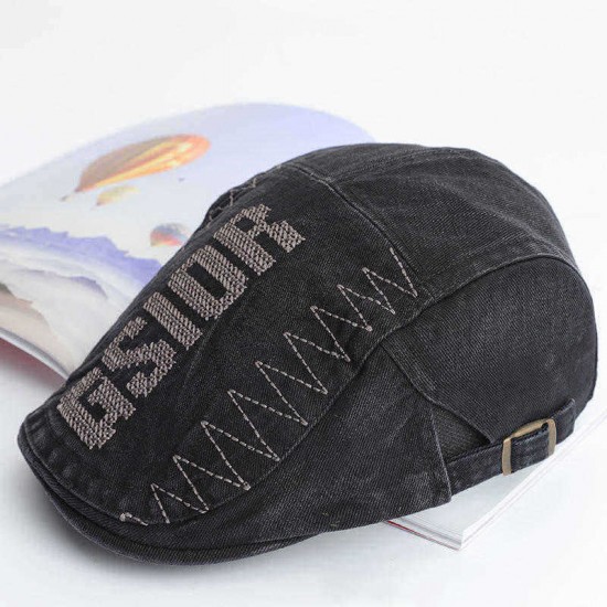 Unisex Mens Cotton Letter Embroidery Painter Beret Hat Adjustable Sunscreen Newsboy Caps