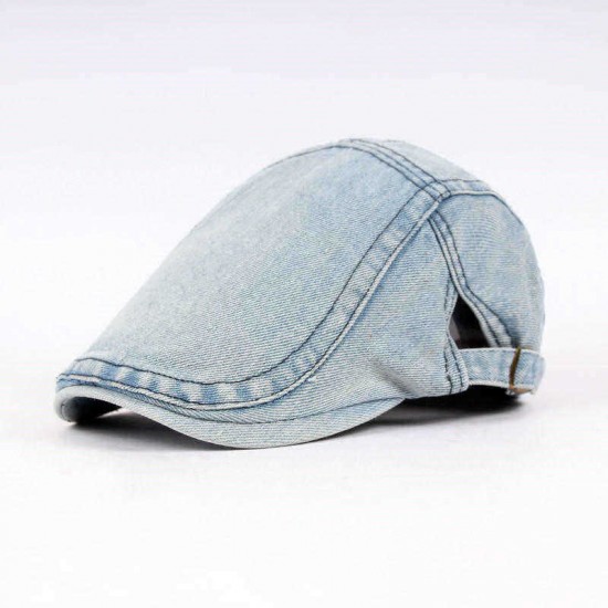 Unisex Mens Womens Washed Denim Adjustable Solid Painter Beret Hat Casual Gatsby Newsboy Caps