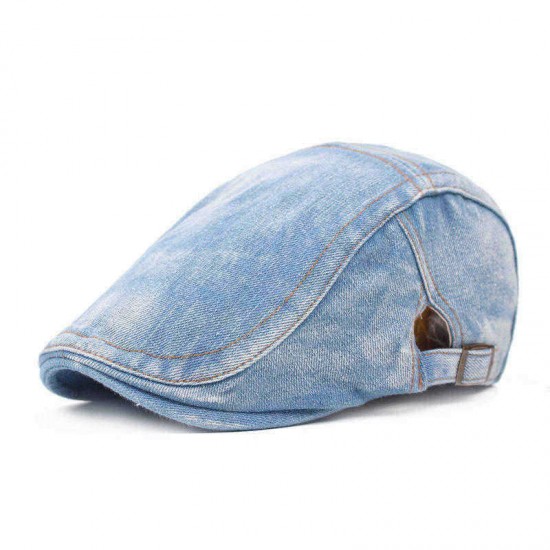 Unisex Mens Womens Washed Denim Adjustable Solid Painter Beret Hat Casual Gatsby Newsboy Caps