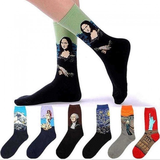 Unisex Mona Lisa Oil Painting Cotton Tube Socks