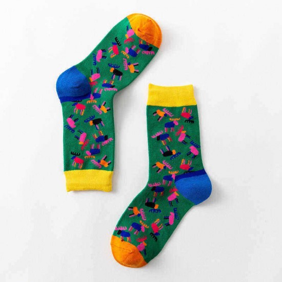 Unisex Multi Color Pattern Print Middle Tube Socks Ankle Socks