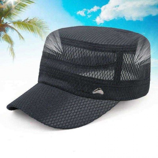 Unisex Outdoor Fishing Hat Sun Visor Sun Flat Hats Breathable Mesh Flat Cap Military Cap