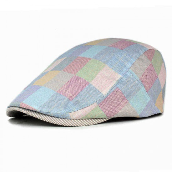 Unisex Plaid Beret Caps Simple Retro England Style visor Forward Hat