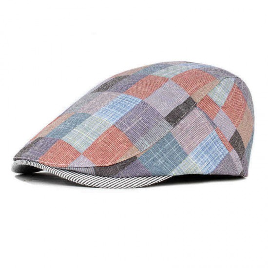 Unisex Plaid Beret Caps Simple Retro England Style visor Forward Hat