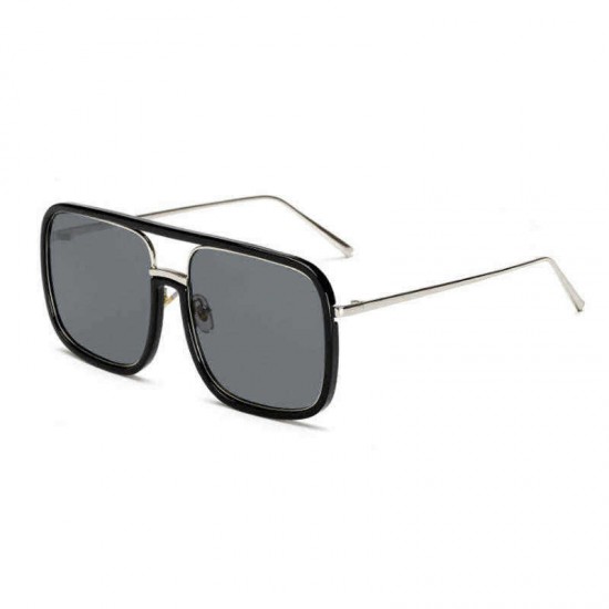 Unisex Retro Flat Mirror Square Large Frame Transparent Anti-UV Sunglasses For Woman