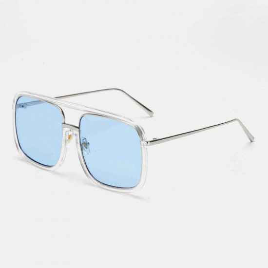 Unisex Retro Flat Mirror Square Large Frame Transparent Anti-UV Sunglasses For Woman