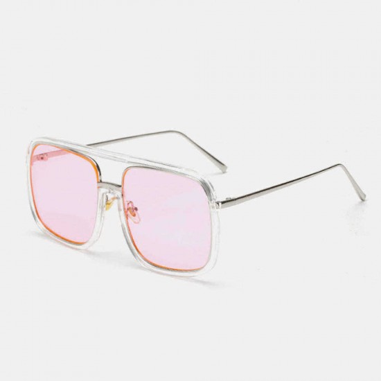 Unisex Retro Flat Mirror Square Large Frame Transparent Anti-UV Sunglasses For Woman