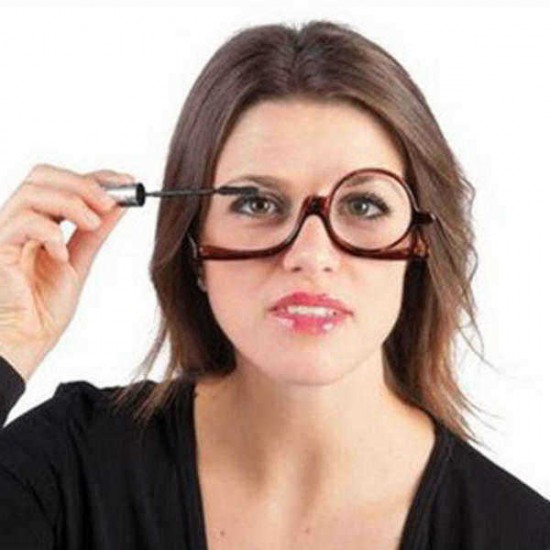 Unisex Rotatable Magnify Eye Makeup Cosmetic Glasses Reading Glasses Flip-up Round Glasses