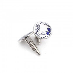 Unisex Smart Blue Round Globe Map Cufflinks