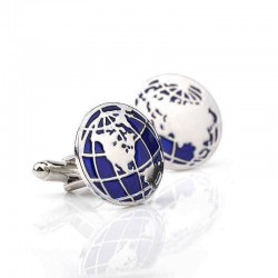 Unisex Smart Blue Round Globe Map Cufflinks