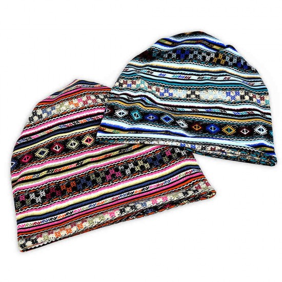 Unisex Soft Floral Checkerwork Dual-Use Cotton Beanie Cap Hat Neck Circle Scarf