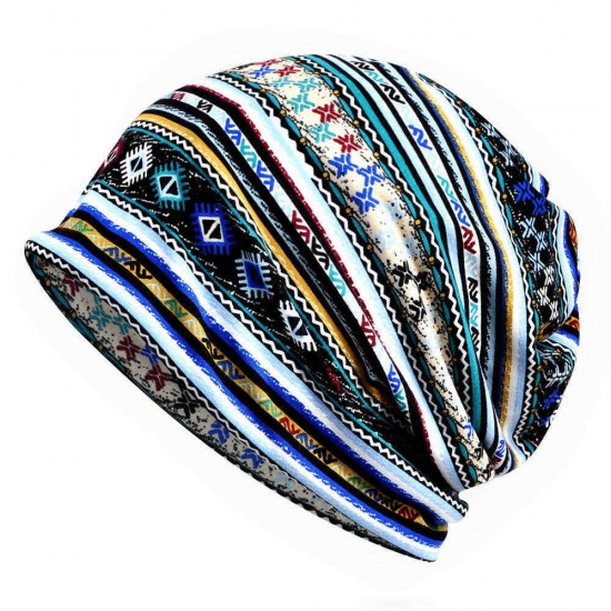 Unisex Soft Floral Checkerwork Dual-Use Cotton Beanie Cap Hat Neck Circle Scarf