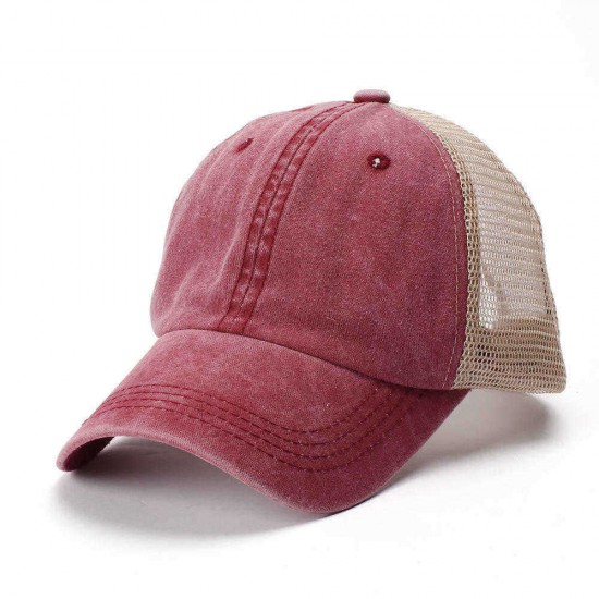 Unisex Solid Color Light Plate Mesh Baseball Cap Washable Old Baseball Cap Breathable Cotton Sun Hat