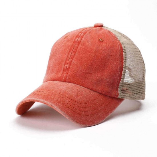 Unisex Solid Color Light Plate Mesh Baseball Cap Washable Old Baseball Cap Breathable Cotton Sun Hat