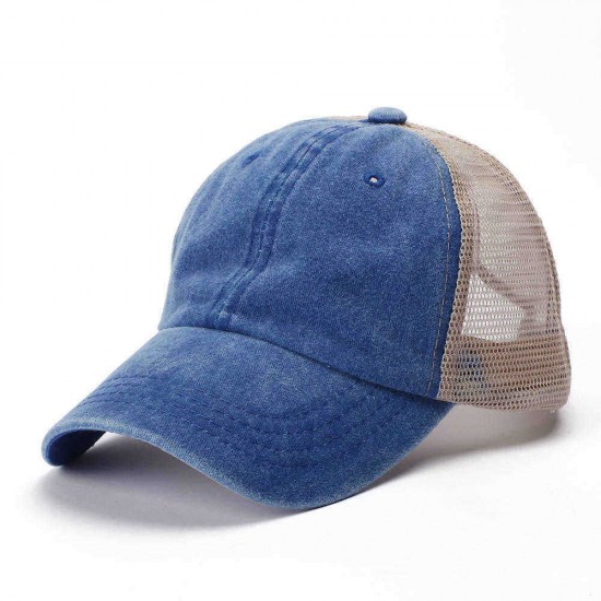 Unisex Solid Color Light Plate Mesh Baseball Cap Washable Old Baseball Cap Breathable Cotton Sun Hat