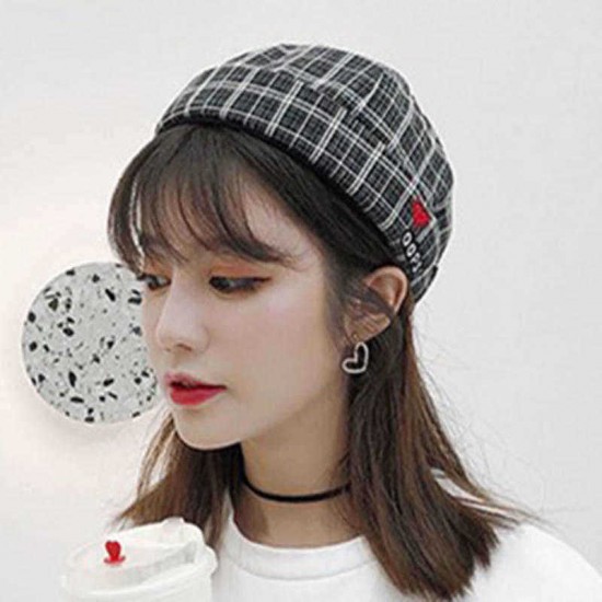 Unisex Street Retro Dome Rolled Cuff Plaid Stripes Letter Embroidery Skull Cap Sailor Beanie Hat