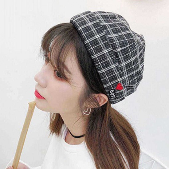 Unisex Street Retro Dome Rolled Cuff Plaid Stripes Letter Embroidery Skull Cap Sailor Beanie Hat