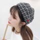 Unisex Street Retro Dome Rolled Cuff Plaid Stripes Letter Embroidery Skull Cap Sailor Beanie Hat