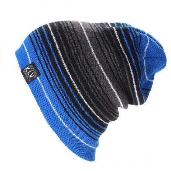 Unisex Stripe Mix Color Wool Cap Winter Warm Knitted Causal Outdoor Hat