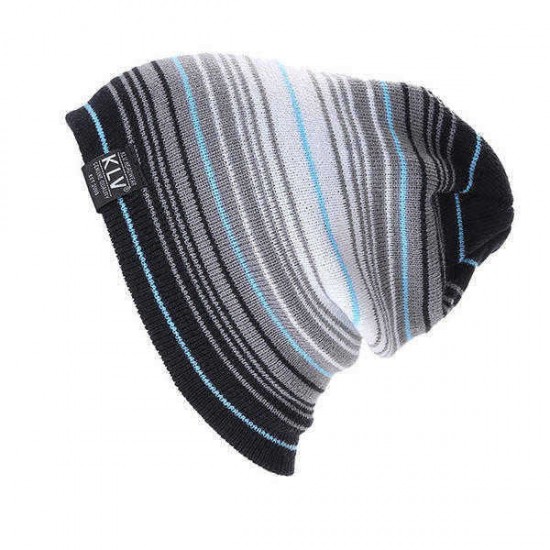 Unisex Stripe Mix Color Wool Cap Winter Warm Knitted Causal Outdoor Hat