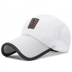 Unisex Sunshade Casual Mesh Cap Thin Cloth Breathable Baseball Cap Summer Leather Label Outdoor Fishing Long Sun Hat