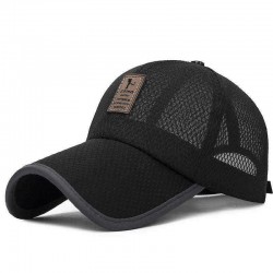 Unisex Sunshade Casual Mesh Cap Thin Cloth Breathable Baseball Cap Summer Leather Label Outdoor Fishing Long Sun Hat