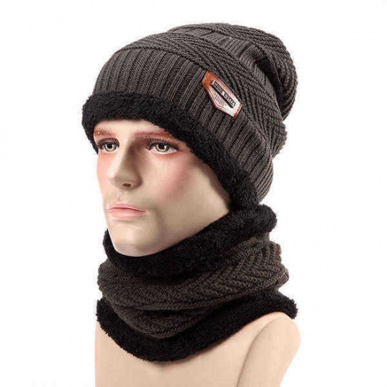 Unisex Thick Knitting Skull Ski Cap Soft Lined Slouchy Beanies Hat Scarf Set