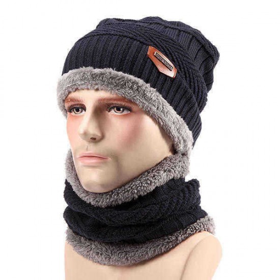 Unisex Thick Knitting Skull Ski Cap Soft Lined Slouchy Beanies Hat Scarf Set