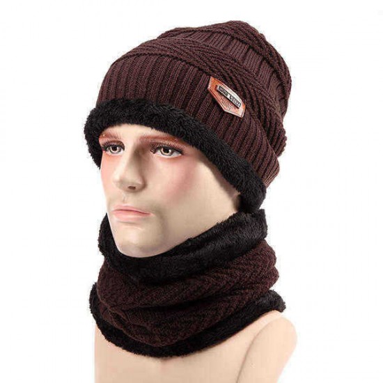 Unisex Thick Knitting Skull Ski Cap Soft Lined Slouchy Beanies Hat Scarf Set