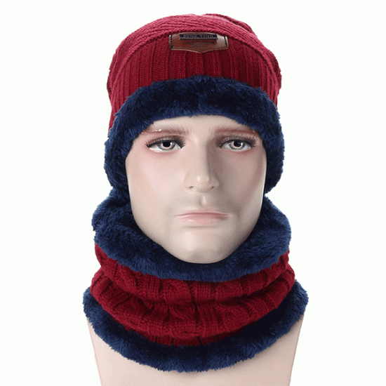 Unisex Thick Knitting Skull Ski Cap Soft Lined Slouchy Beanies Hat Scarf Set