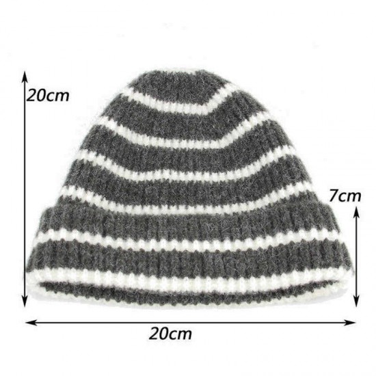 Unisex Thickened Stripes Knitted Hat Outdoor Fashion Knit Beanie Pointed Cap