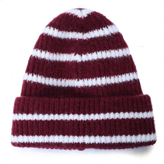 Unisex Thickened Stripes Knitted Hat Outdoor Fashion Knit Beanie Pointed Cap