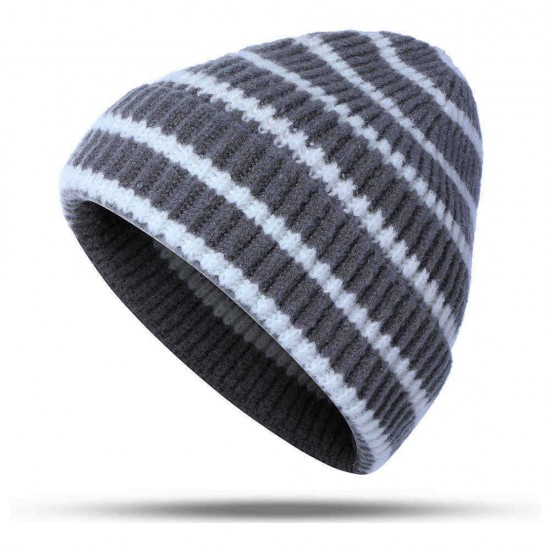 Unisex Thickened Stripes Knitted Hat Outdoor Fashion Knit Beanie Pointed Cap