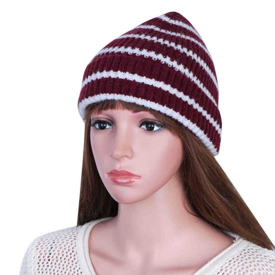 Unisex Thickened Stripes Knitted Hat Outdoor Fashion Knit Beanie Pointed Cap