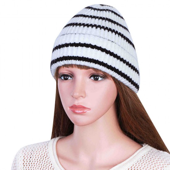 Unisex Thickened Stripes Knitted Hat Outdoor Fashion Knit Beanie Pointed Cap