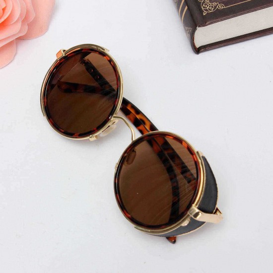 Unisex Vintage UV400 Sunglasses Steampunk Round Mirror Lens Glasses