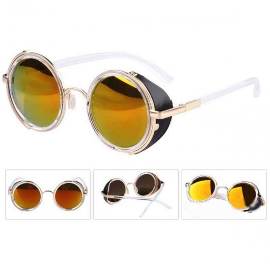 Unisex Vintage UV400 Sunglasses Steampunk Round Mirror Lens Glasses