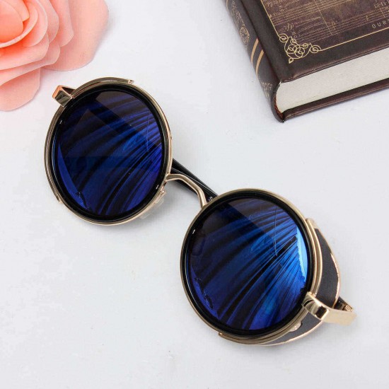 Unisex Vintage UV400 Sunglasses Steampunk Round Mirror Lens Glasses