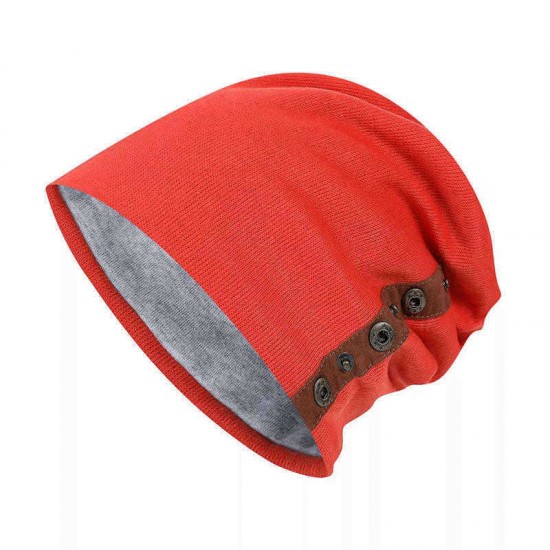 Unisex Winter Buckled Pleated Pile Cap Outdoor Sports Cotton Riding Beanie