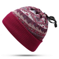 Unisex Winter Dual-Use Adjustable Print Cotton Beanie Hat Neck Warmer