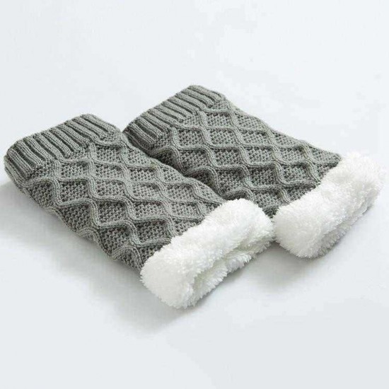 Unisex Winter Leg Warmer Thicken Fleece Liner Knit Knee Pads Warm Diamond Tube Socks Boots Deco