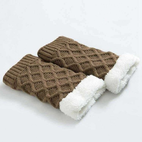 Unisex Winter Leg Warmer Thicken Fleece Liner Knit Knee Pads Warm Diamond Tube Socks Boots Deco