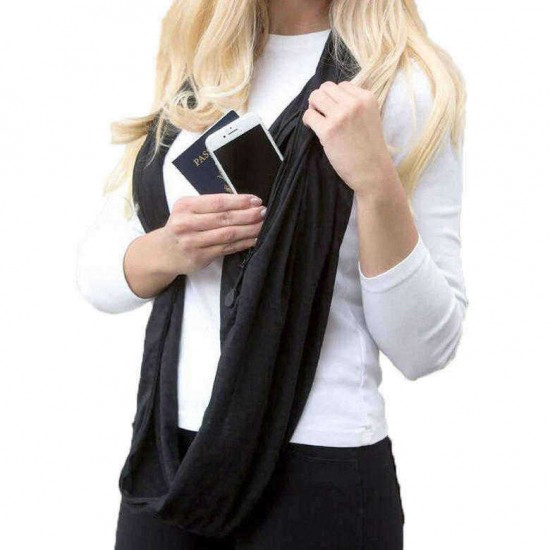 Unisex Winter Multipurpose Vintage Scarf With Zipper Pocket Portable Cotton Soft Infinity Scarf