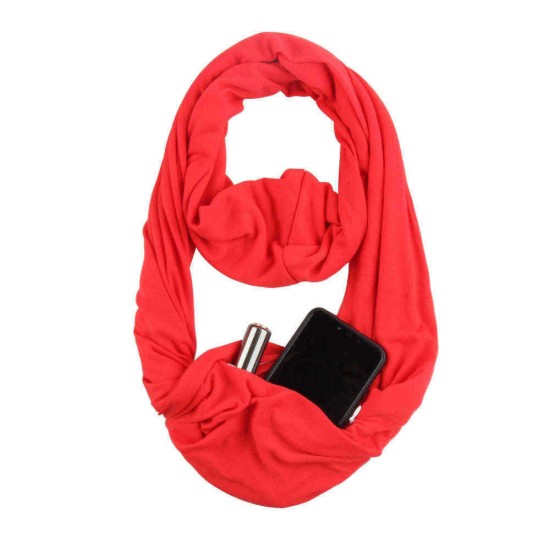 Unisex Winter Multipurpose Vintage Scarf With Zipper Pocket Portable Cotton Soft Infinity Scarf