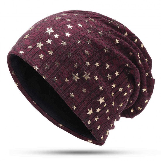 Unisex Winter Outdoor Fashion Pentagram Print Warm Slouchy Knit Beanie Brimless Hats